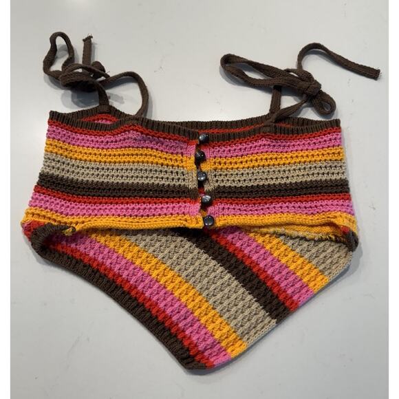 Urban Outfitters Crochet Crop Top Women’s Size Small Colorful Handkerchief Hem - Picture 5 of 10